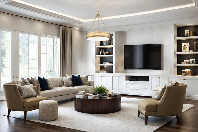 Quinn 3 Light 22" Pendant in Modern Gold in a room setting