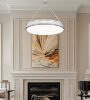 Quinn 3 Light 32" Pendant in Satin Nickel in a room setting