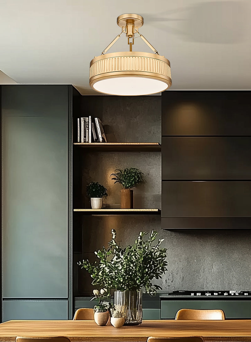 Quinn 1 Light 15" Semi Flush Mount in Modern Gold in a room setting