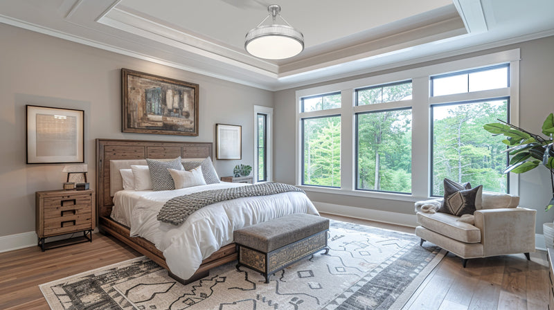 Quinn 3 Light 22" Semi Flush Mount in Satin Nickel in a room setting