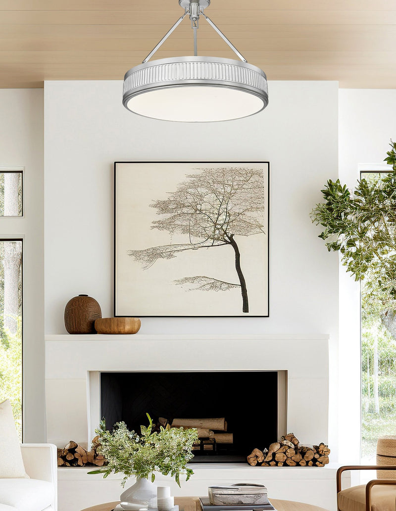 Quinn 3 Light 22" Semi Flush Mount in Satin Nickel in a room setting