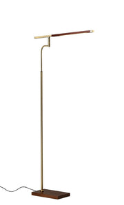 Barrett LED Swing-Arm Floor Lamp in Walnuted Ash Wood W. Antique Brass