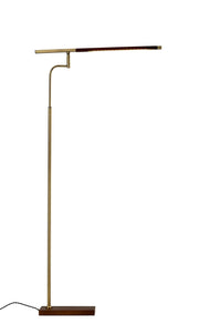 Barrett LED Swing-Arm Floor Lamp in Walnuted Ash Wood W. Antique Brass