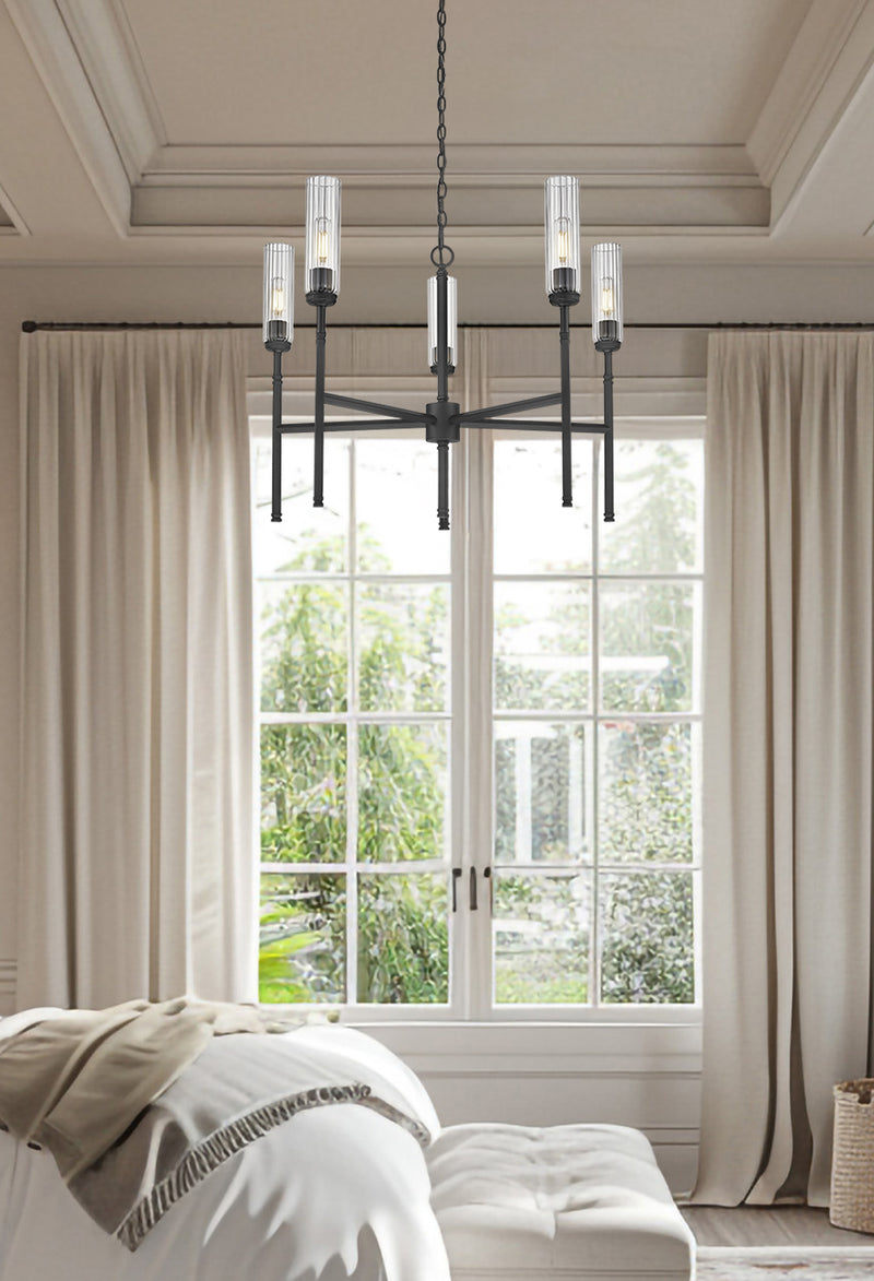 Esme 5 Light 32" Chandelier in Matte Black in a room setting