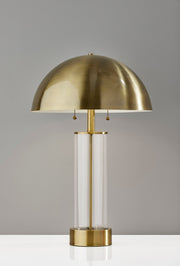 Troy 2-Light Table Lamp in Antique Brass & Clear Glass