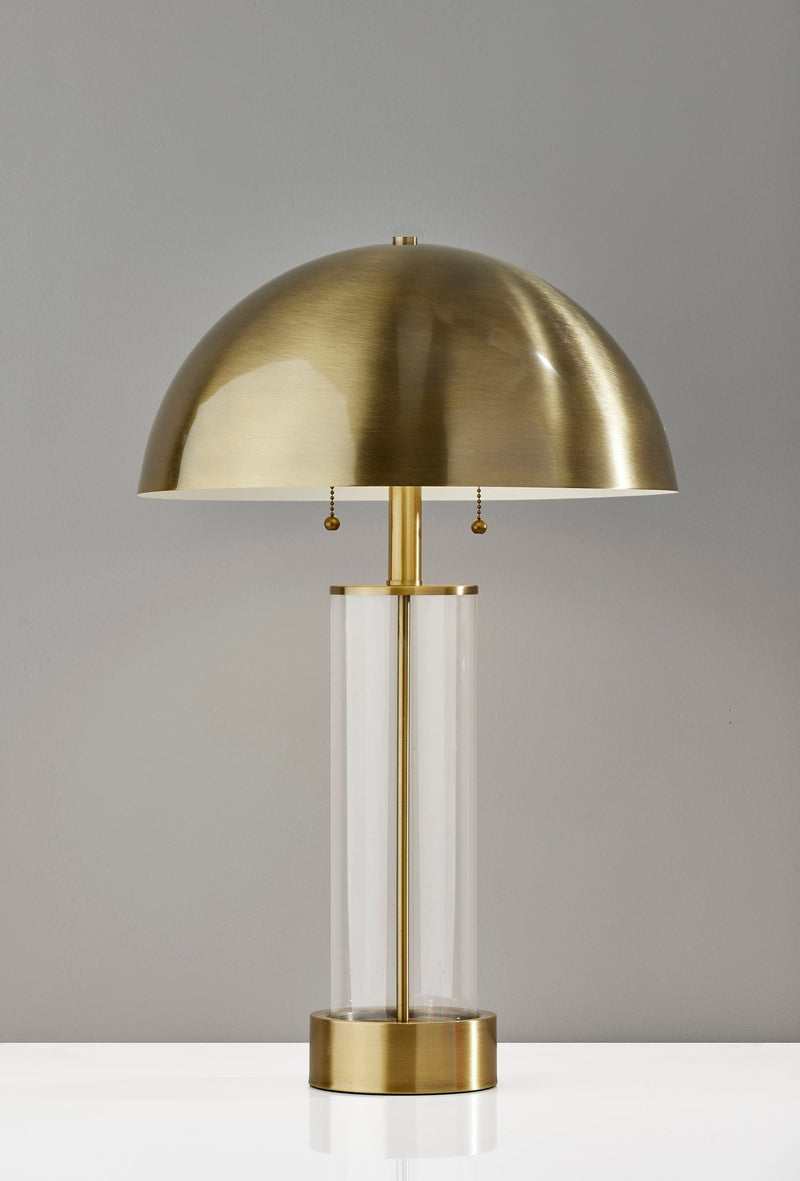Troy 2-Light Table Lamp in Antique Brass & Clear Glass