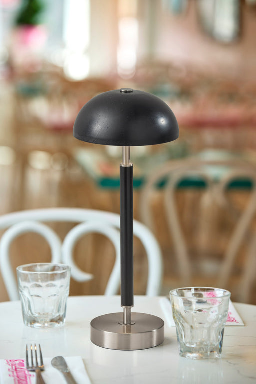 Ronny LED Cordless Table Lamp in Black Wood & Brushed Steel