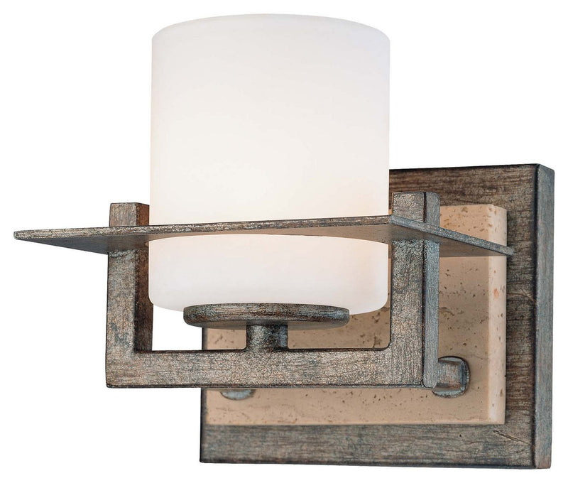 Compositions Bath Sconce in Aged Patina Iron w/Travertine Stone