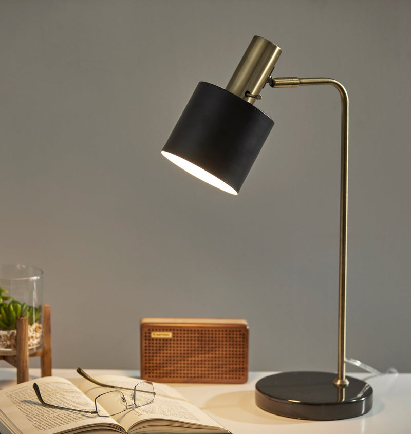 Emmett Desk Lamp in Antique Brass & Black