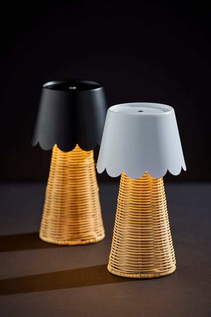 Tory LED Cordless Table Lamp in Black & Rattan