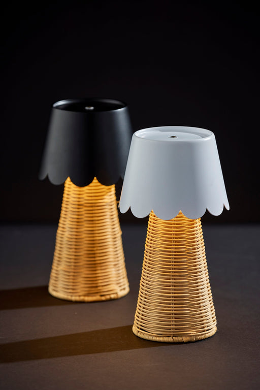 Tory LED Cordless Table Lamp in Black & Rattan