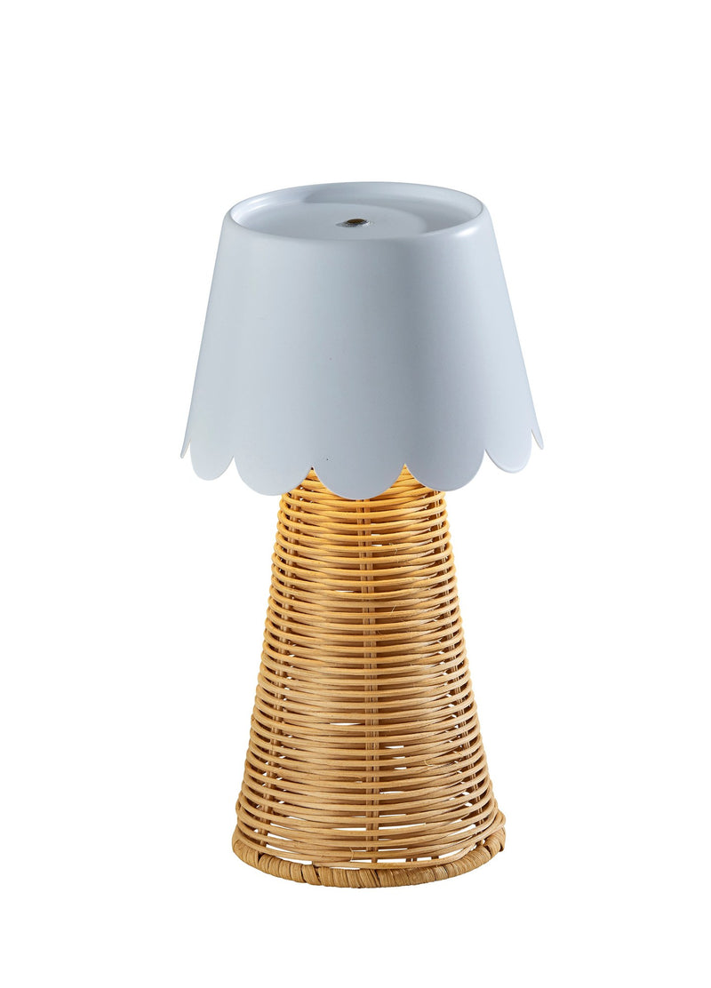Tory LED Cordless Table Lamp in White & Rattan