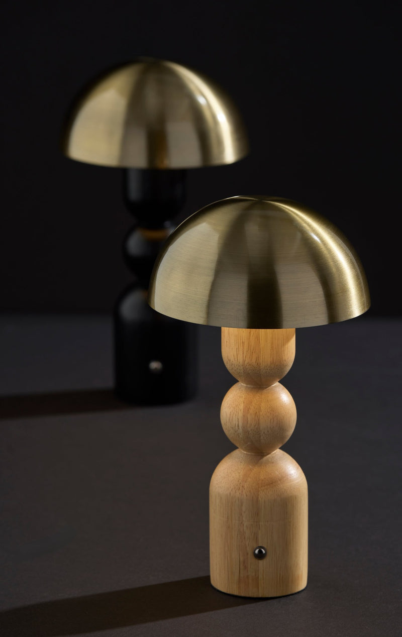 Connie Cordless LED Table Lamp in Natural & Antique Brass