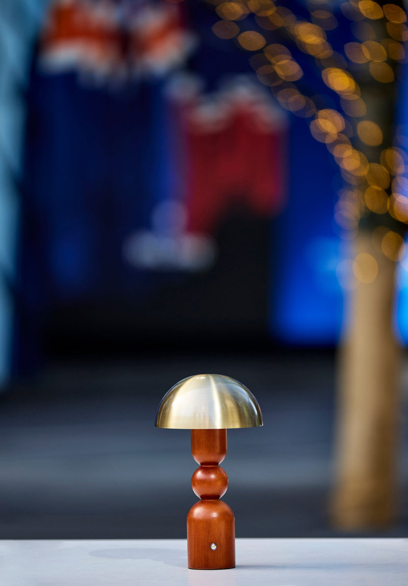 Connie Cordless LED Table Lamp in Walnut & Antique Brass