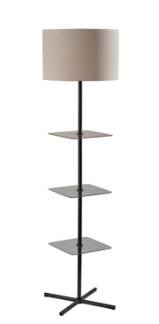 Imogen Shelf Floor Lamp in Black,Clear Glass Shelf
