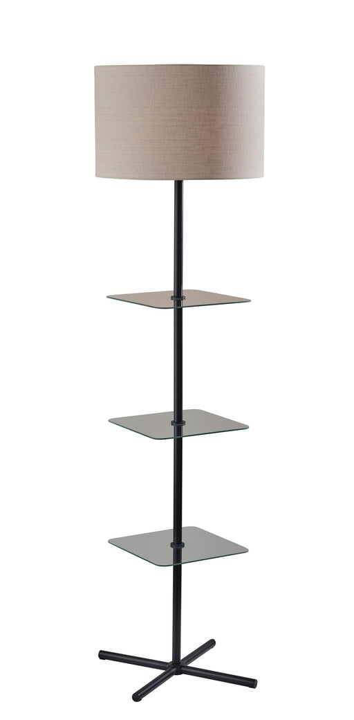 Imogen Shelf Floor Lamp in Black,Clear Glass Shelf