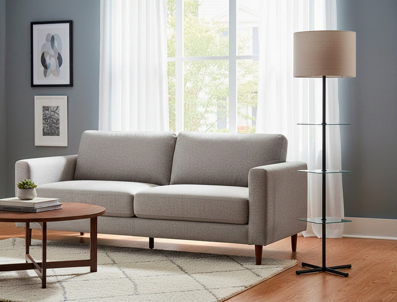 Imogen Shelf Floor Lamp in Black,Clear Glass Shelf