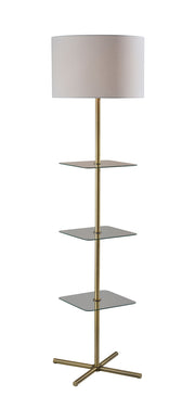 Imogen Shelf Floor Lamp in Anitique Brass,Clear Glass Shelf