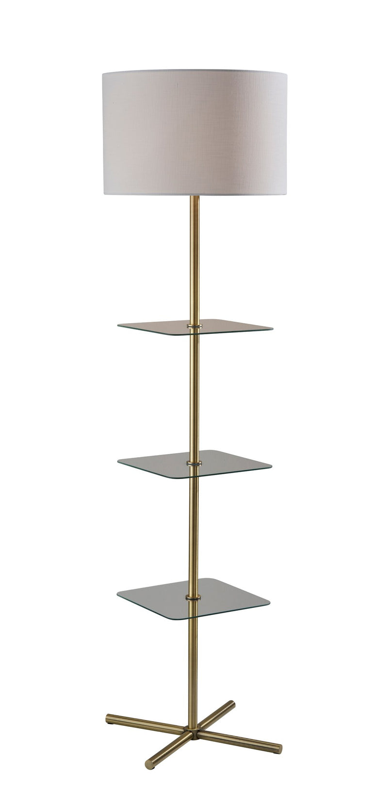 Imogen Shelf Floor Lamp in Anitique Brass,Clear Glass Shelf