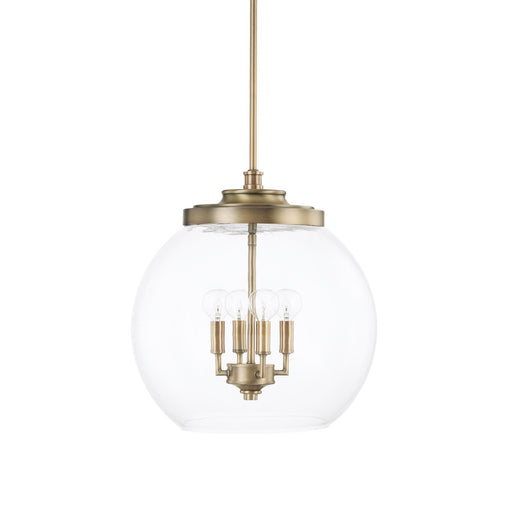 Mid Century 4-Light Pendant in Aged Brass