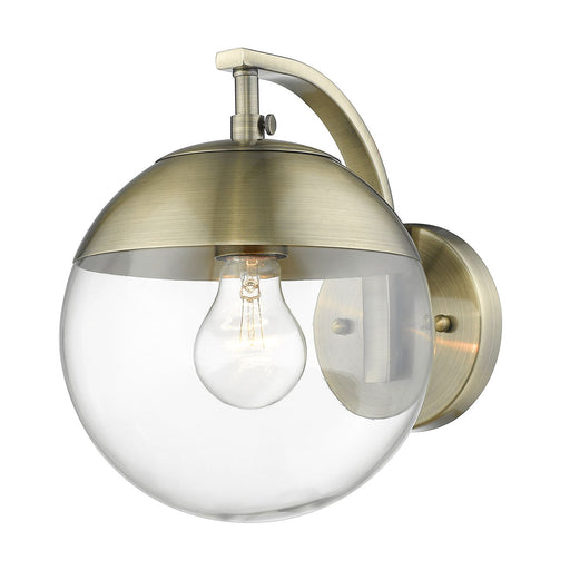 Dixon Clear Glass Bath Sconce in Aged Brass