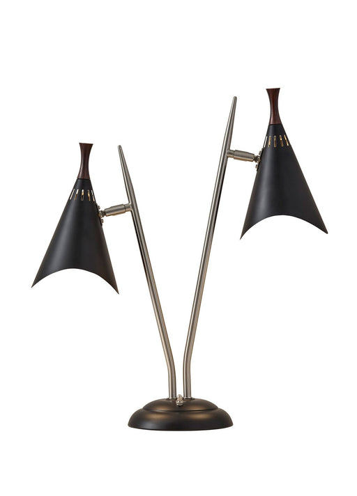Draper 2-Light Desk Lamp in Brushed Steel/Black Painted W. Wood