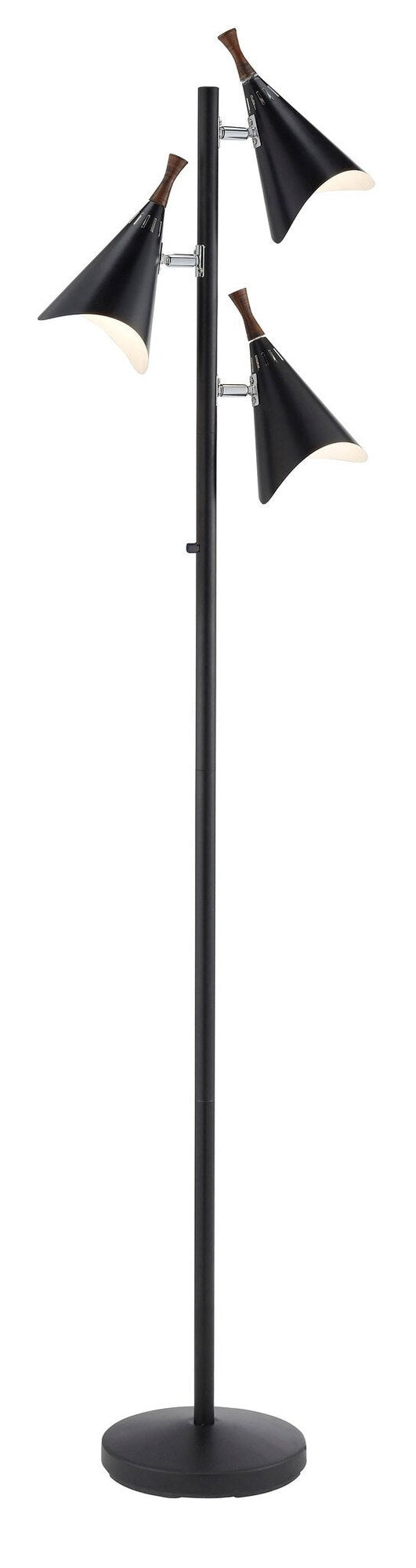 Draper 3-Light Tree Floor Lamp in Black Painted W. Brushed Steel & Wood