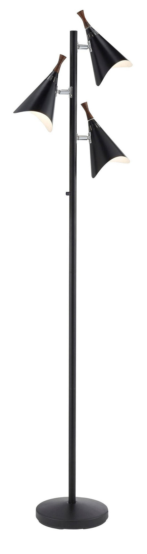 Draper 3-Light Tree Floor Lamp in Black Painted W. Brushed Steel & Wood