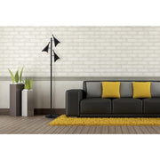 Draper 3-Light Tree Floor Lamp in Black Painted W. Brushed Steel & Wood