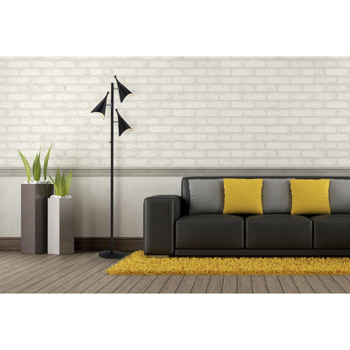 Draper 3-Light Tree Floor Lamp in Black Painted W. Brushed Steel & Wood