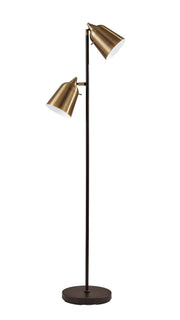 Malcolm 2-Light Tree Floor Lamp in Matte Black & Antique Brass