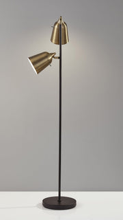 Malcolm 2-Light Tree Floor Lamp in Matte Black & Antique Brass