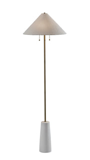 Waylon 2-Light Floor Lamp in White & Antique Brass
