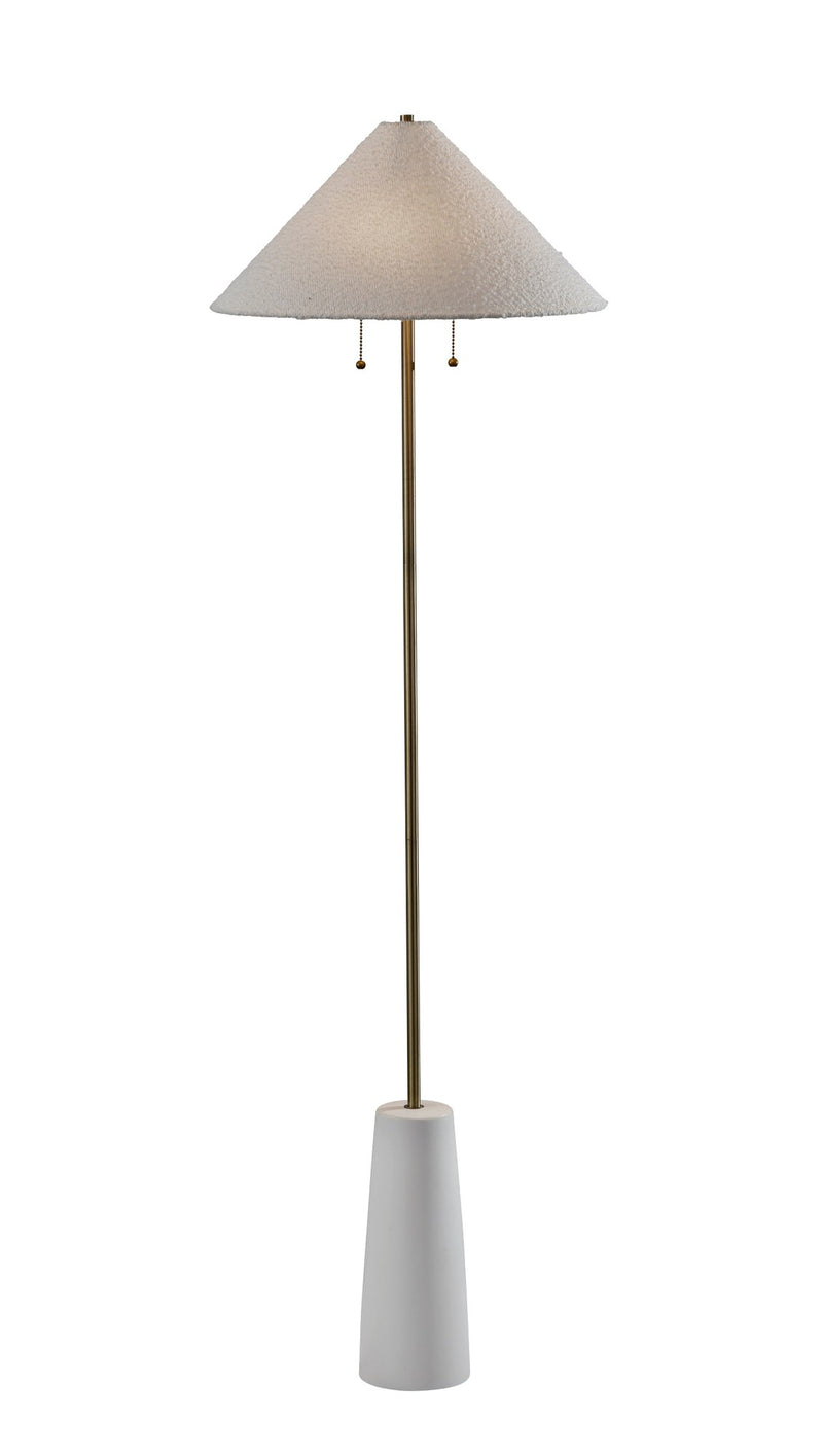 Waylon 2-Light Floor Lamp in White & Antique Brass