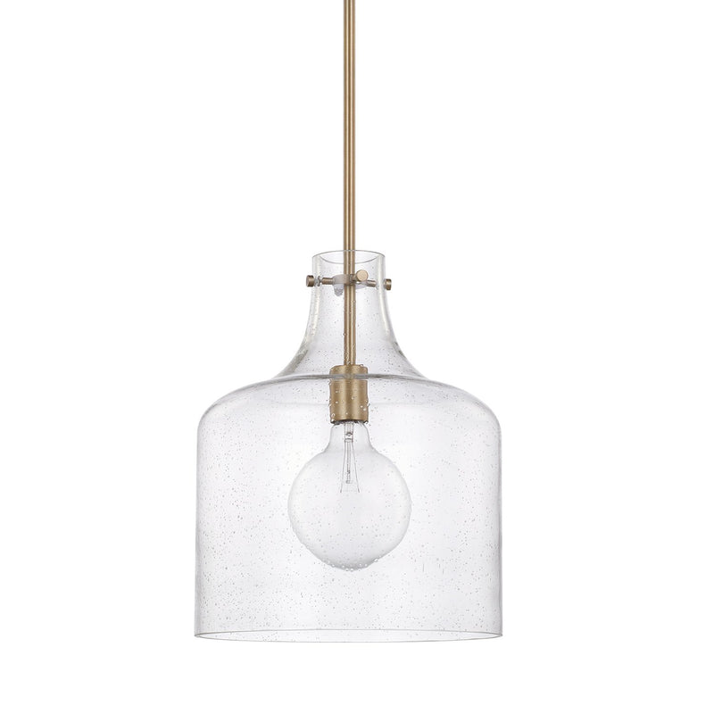 Crawford Seeded Glass Pendant in Aged Brass