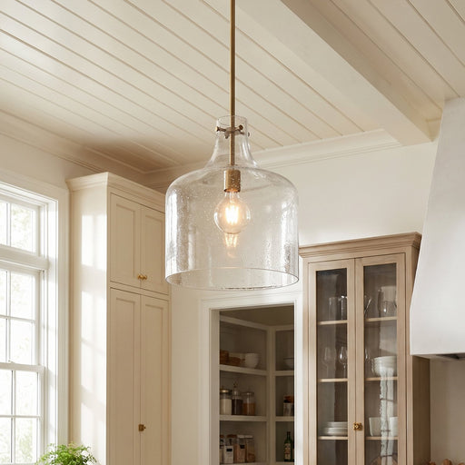 Crawford Seeded Glass Pendant in Aged Brass