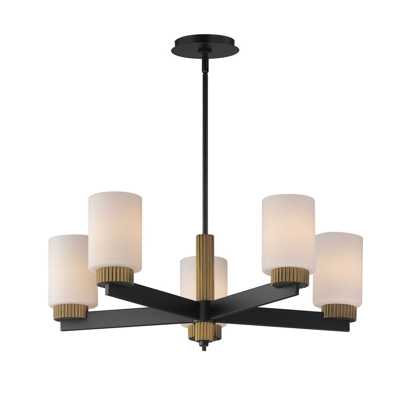 Ruffles 5 Light Chandelier in Black / Antique Brass