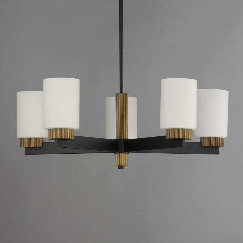 Ruffles 5 Light Chandelier in Black / Antique Brass