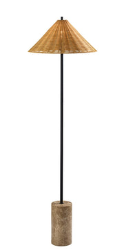 Rayne Floor Lamp in Natural Rattan, Brown Marble Base With Black