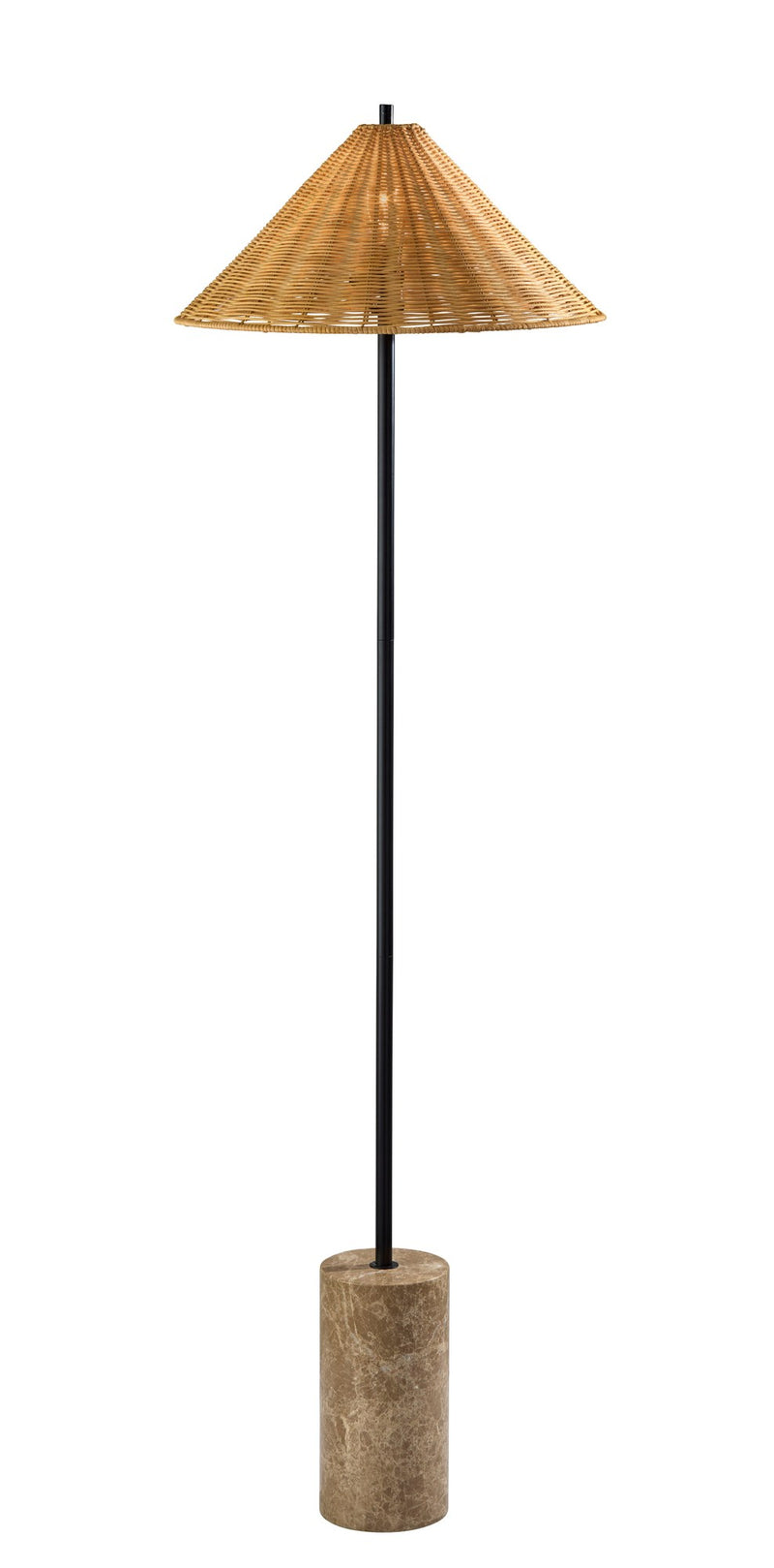 Rayne Floor Lamp in Natural Rattan, Brown Marble Base With Black
