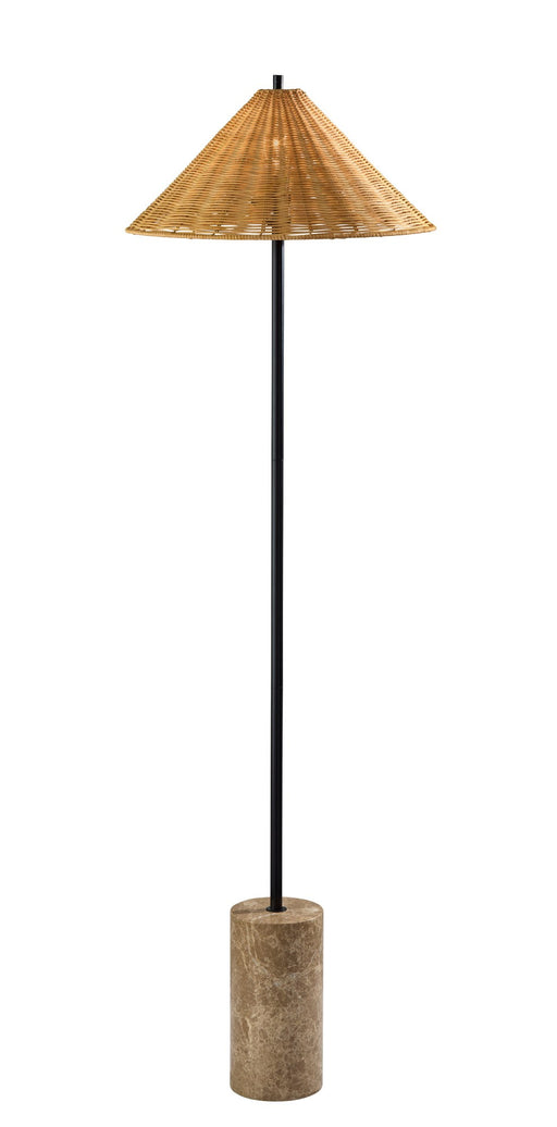 Rayne Floor Lamp in Natural Rattan, Brown Marble Base With Black