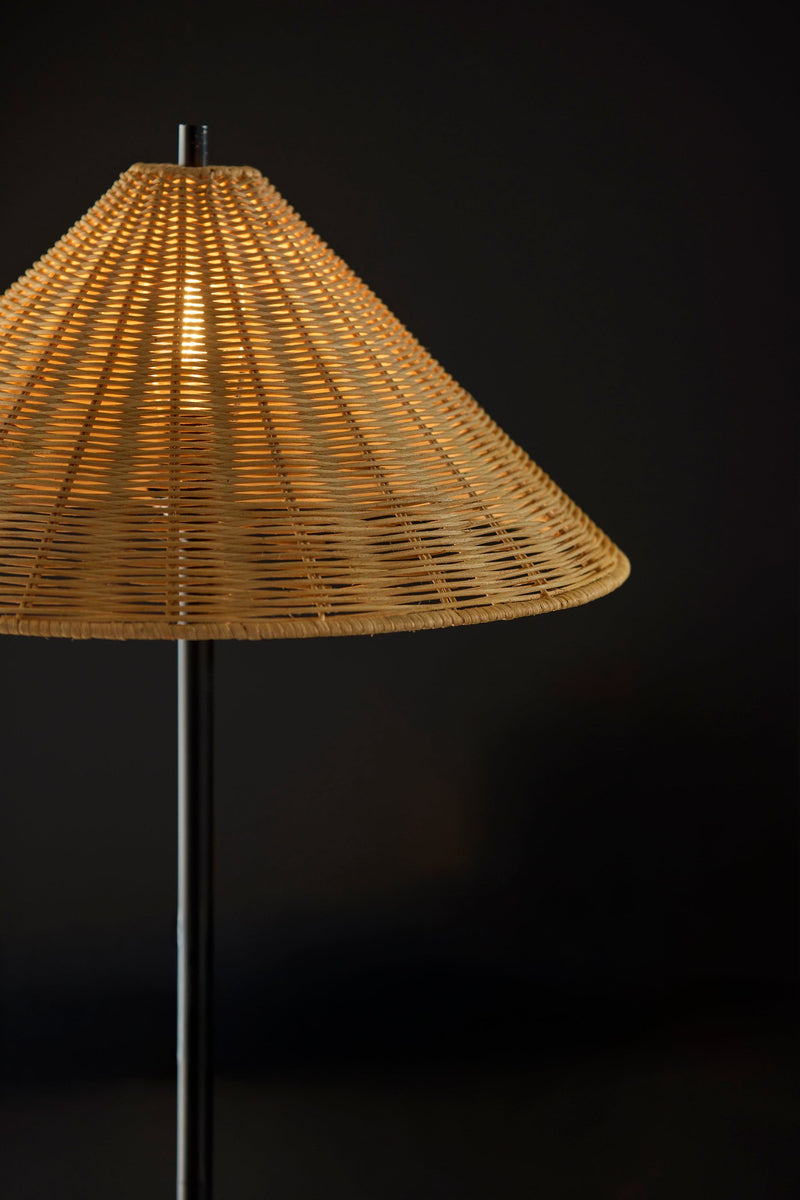 Rayne Floor Lamp in Natural Rattan, Brown Marble Base With Black