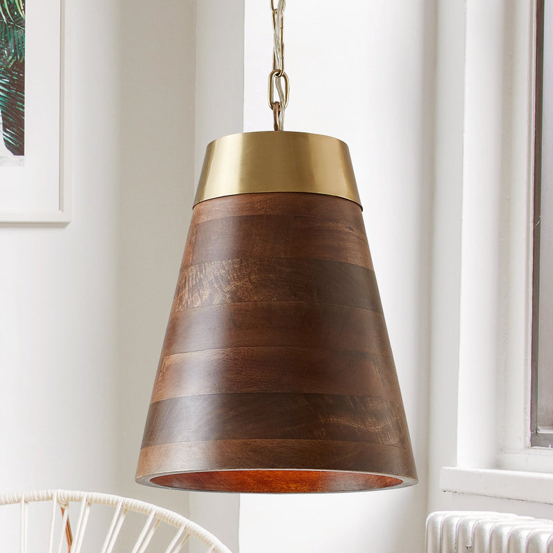 Dodd Mini Pendant in Medium Wood and Matte Brass