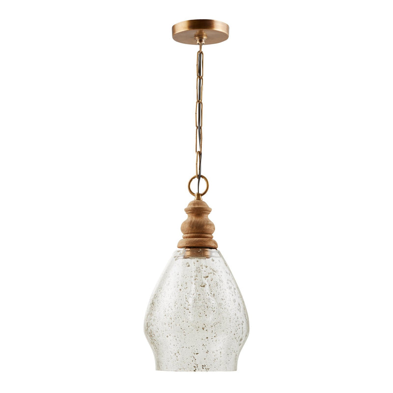 Jaye Mini Pendant in Light Wood and Patinaed Brass