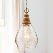 Jaye Mini Pendant in Light Wood and Patinaed Brass