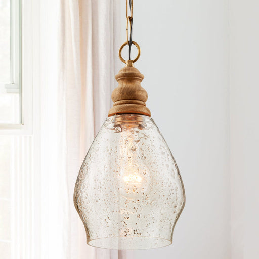 Jaye Mini Pendant in Light Wood and Patinaed Brass