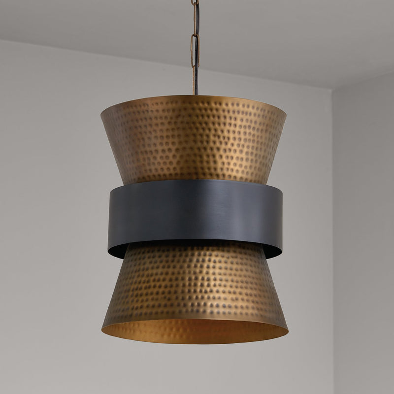 Loren Pendant in Patinaed Brass and Dark Zinc