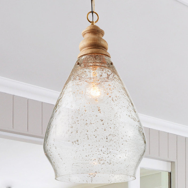 Jaye Large Pendant in Light Wood and Patinaed Brass