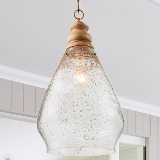 Jaye Large Pendant in Light Wood and Patinaed Brass