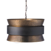 Loren 4-Light Hammered Drum Pendant in Patinaed Brass and Dark Zinc
